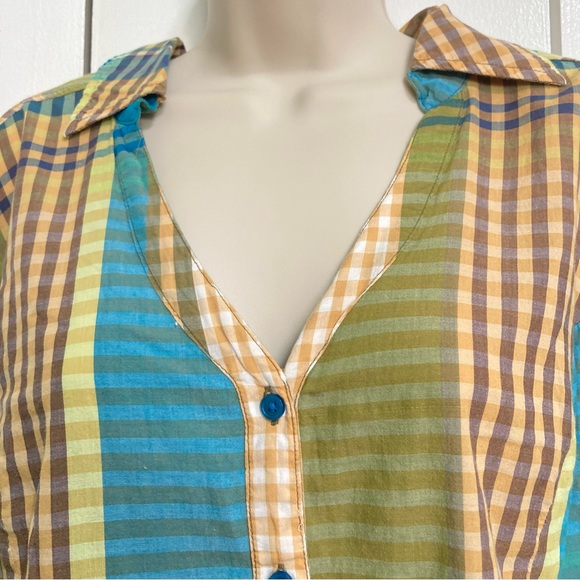LANE BRYANT Plaid Shirt 100% Cotton Checkered Green Blue Yellow Womens 2X - Picture 4 of 16